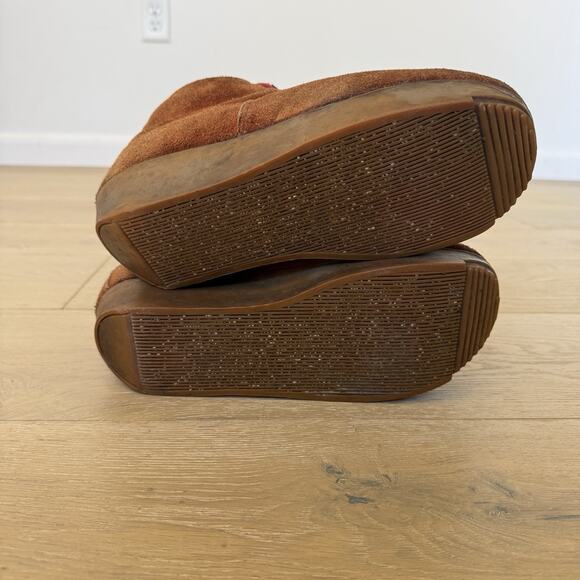 Vintage Brown Suede Hiking Boot red lining gum sole Wedge Lace Up Women 9 - Picture 6 of 10